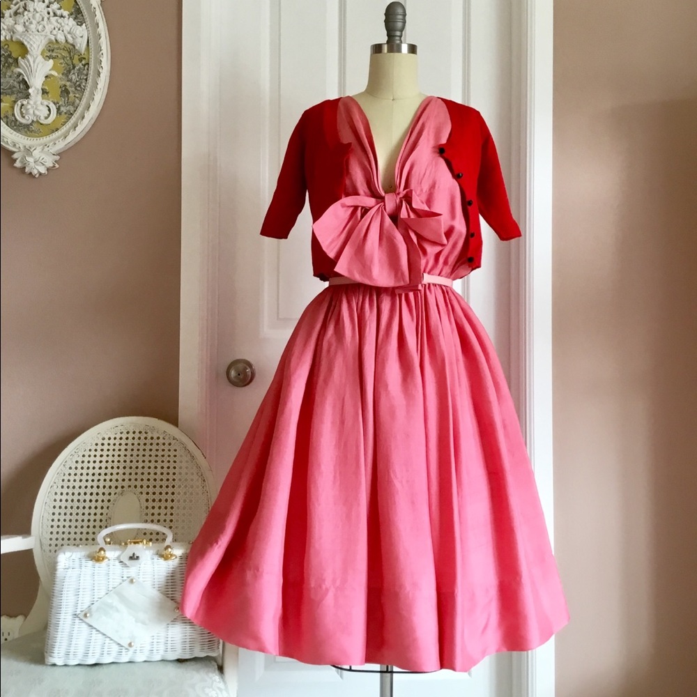 Larry Aldrich vintage 50s Duponi silk bow dress